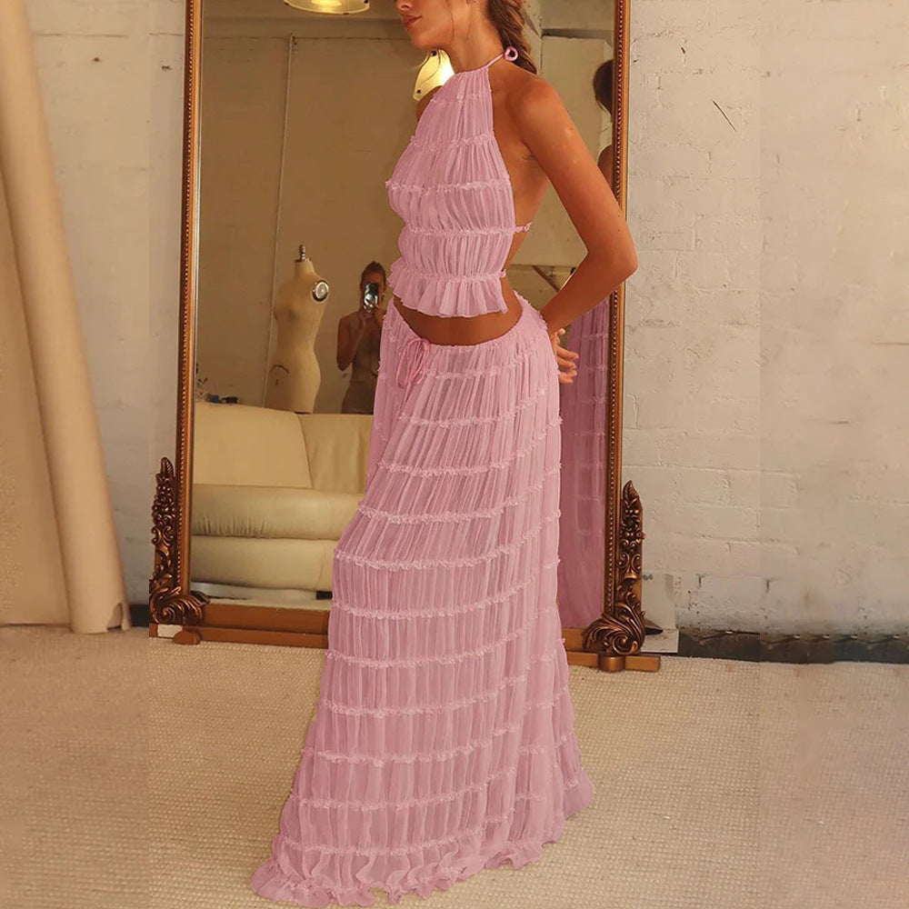 Infinity Beautiful 2pcs Dress Set – Halter Crop Top & Pleated Skirt - Infinity Beautiful Boutique
