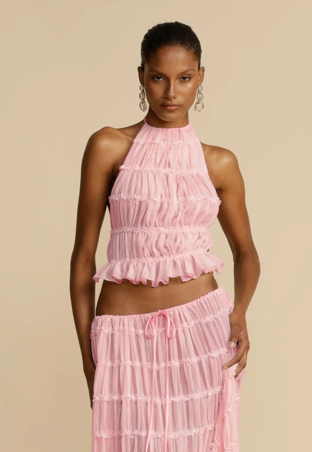 Infinity Beautiful 2pcs Dress Set – Halter Crop Top & Pleated Skirt - Infinity Beautiful Boutique