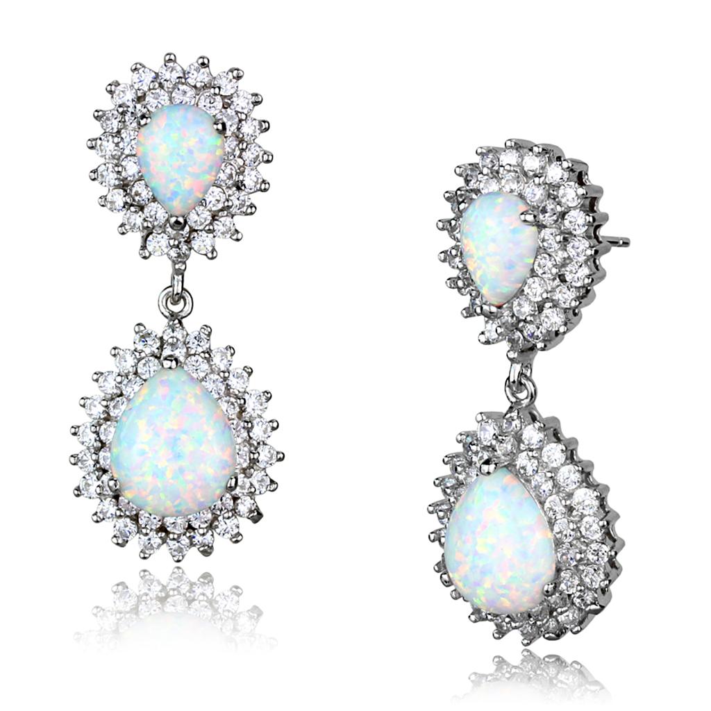 Infinity Beautiful Rhodium 925 Sterling Silver Earrings with Semi-Precious Opal