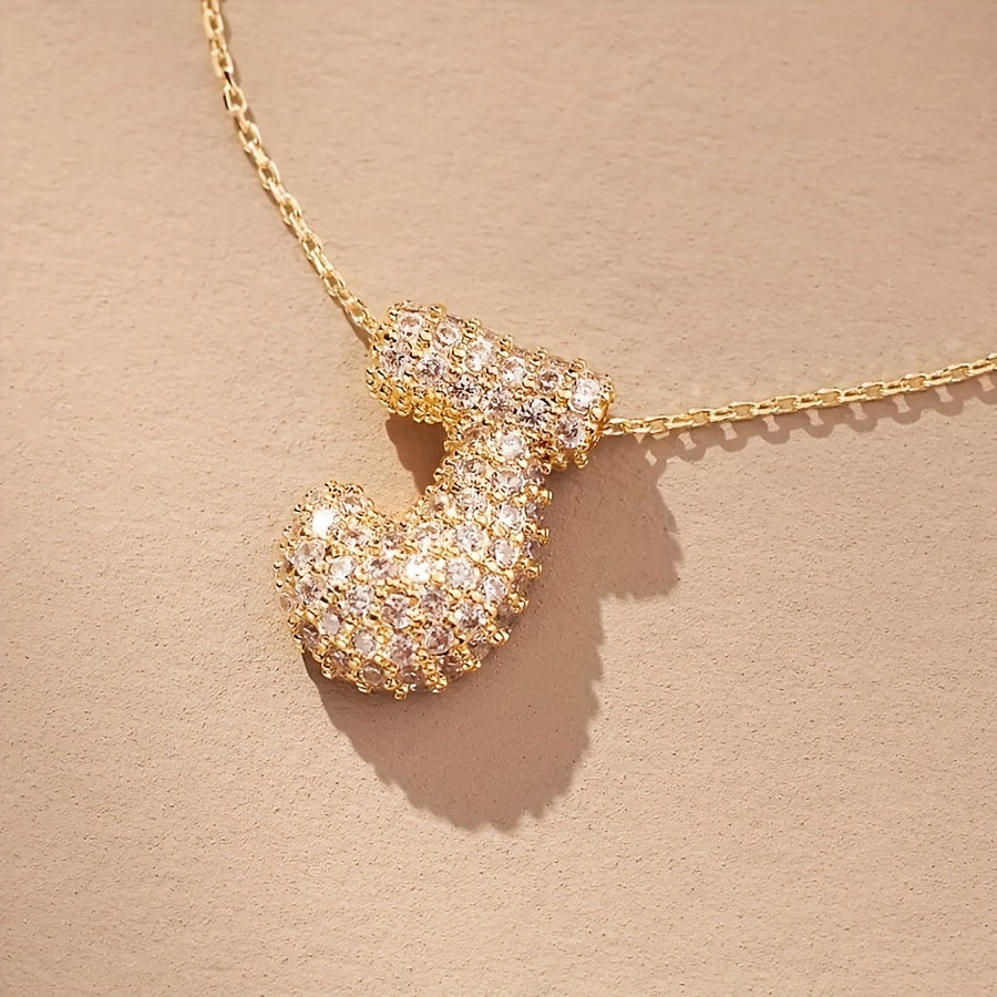Initial Letter Necklace with Zircon Stones Gold Plated