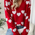 Heart Print V-Neck Long Sleeve Sweater