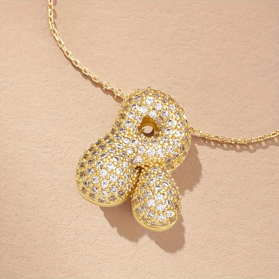 Initial Letter Necklace with Zircon Stones Gold Plated