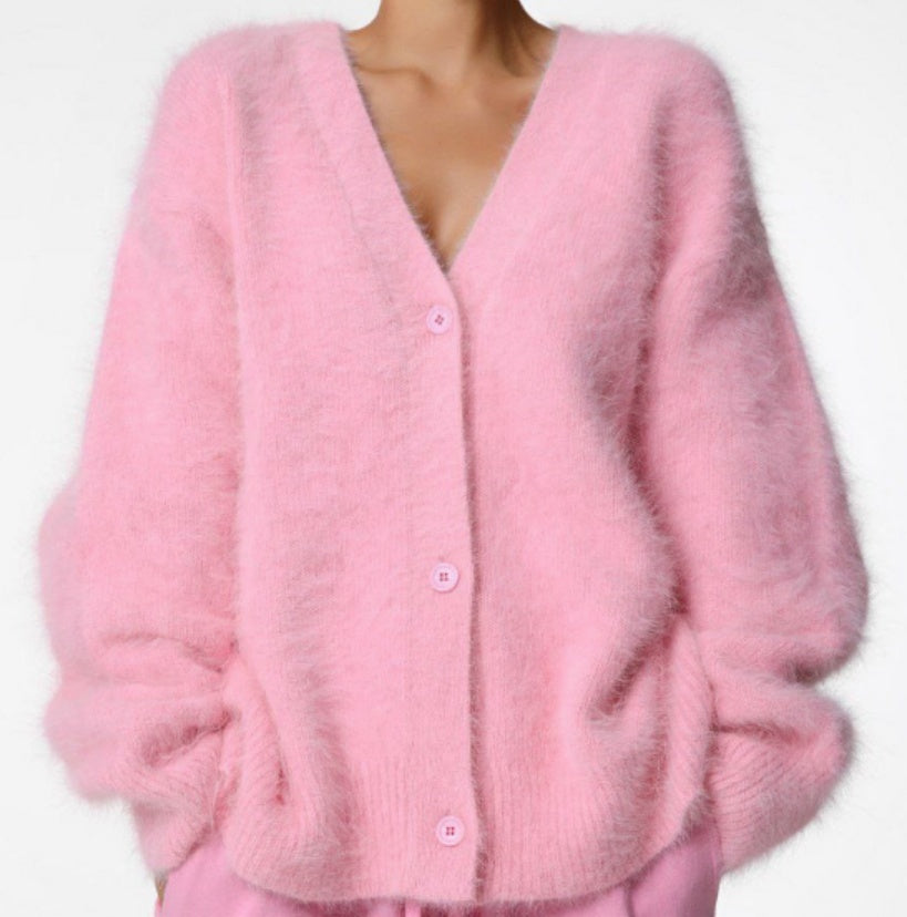 Loose V-neck Button Cardigan Fall Winter Fashion Single Breasted Knitted Sweater Top Women's Clothing - Infinity Beautiful Boutique