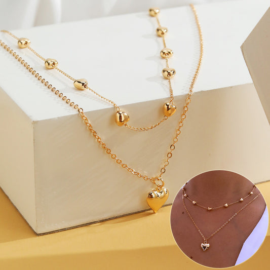 Double-layer Heart Pendant Fine Chain Necklace For Women Multilayer Gold Color Metal Necklaces Fashion Jewelry Accessories - Infinity Beautiful Boutique