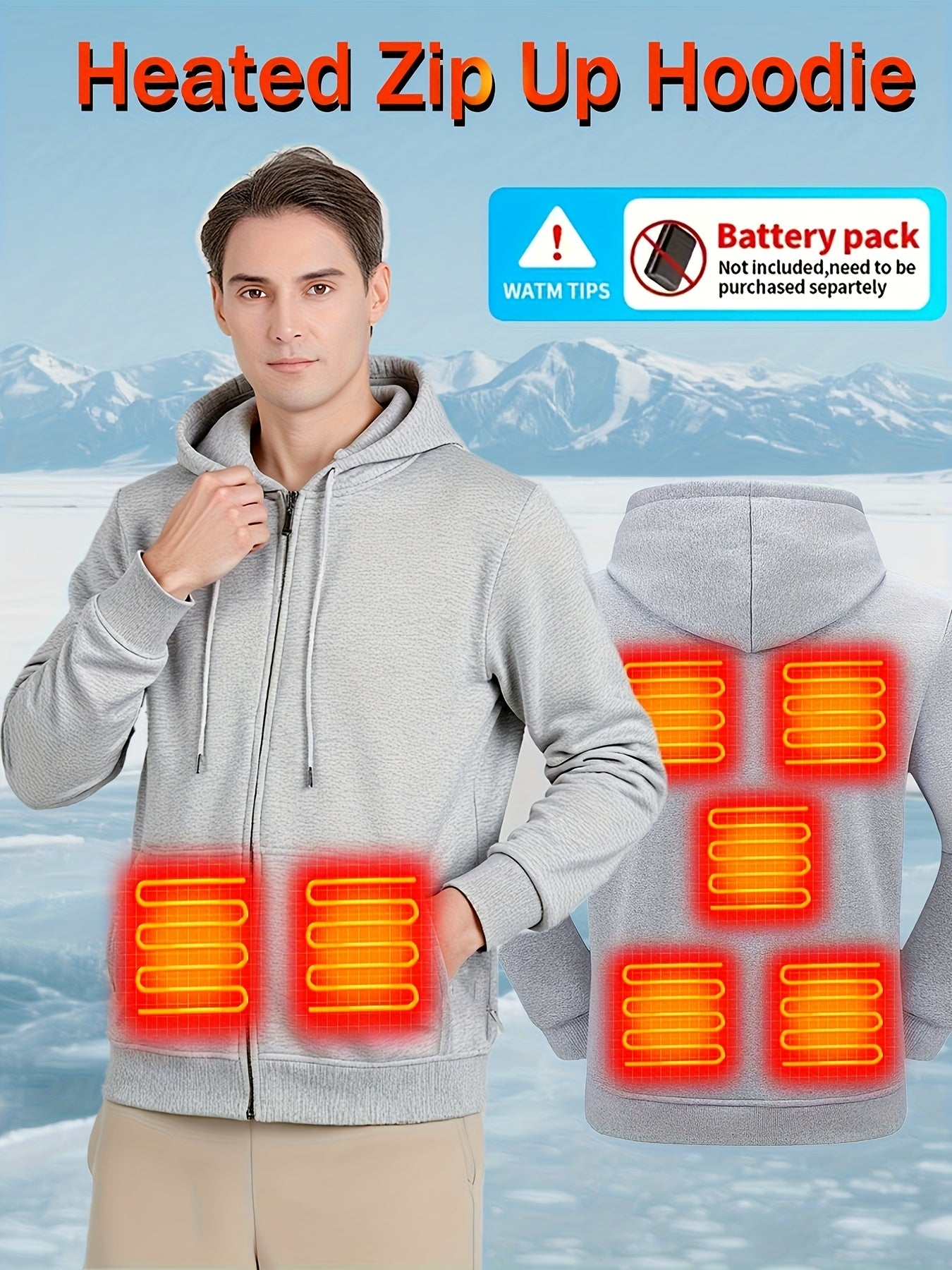 Men’s Heated Zip-Up Hoodie – 7 Heating Zones, Unisex Fit (Battery Not Included)