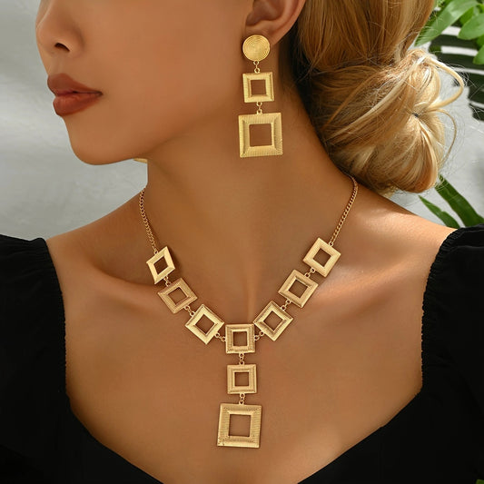 Lxalry 14K Gold Geometric Jewelry Set  Electroplated Necklace   Earrings Duo  Hypoallergenic 316L Gift For Everyday Chic To Evening Glamour - Infinity Beautiful Boutique