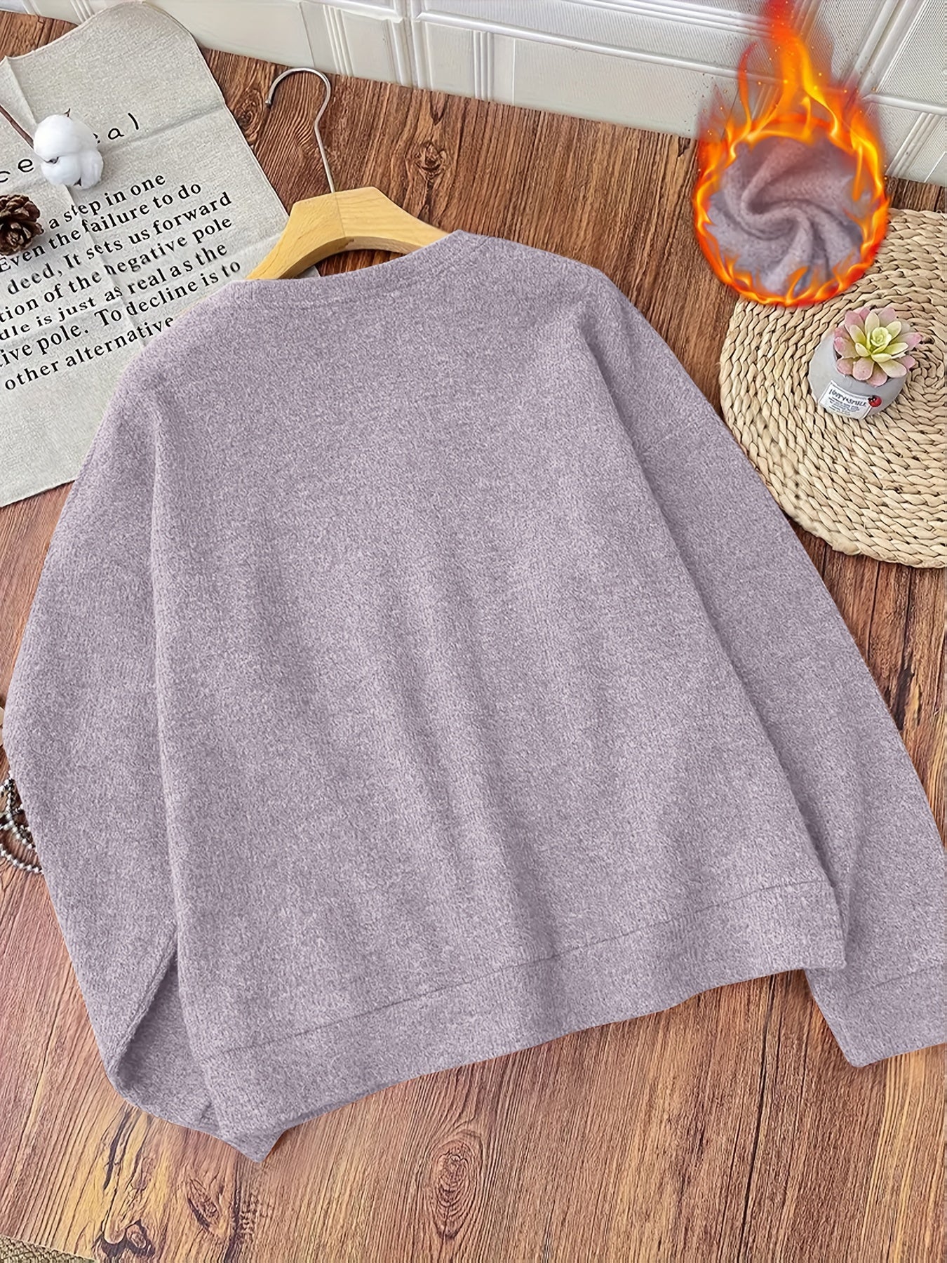 Women’s Heart Print Faux Fur Crew Neck Sweater