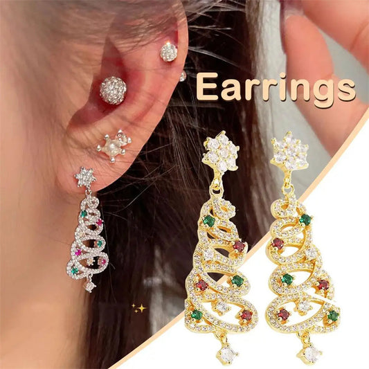New Full Inlaid Colorful Zircon Christmas Tree Tassel Earrings Women's Fashion Personality Earrings Party Jewelry Christmas Gift - Infinity Beautiful Boutique