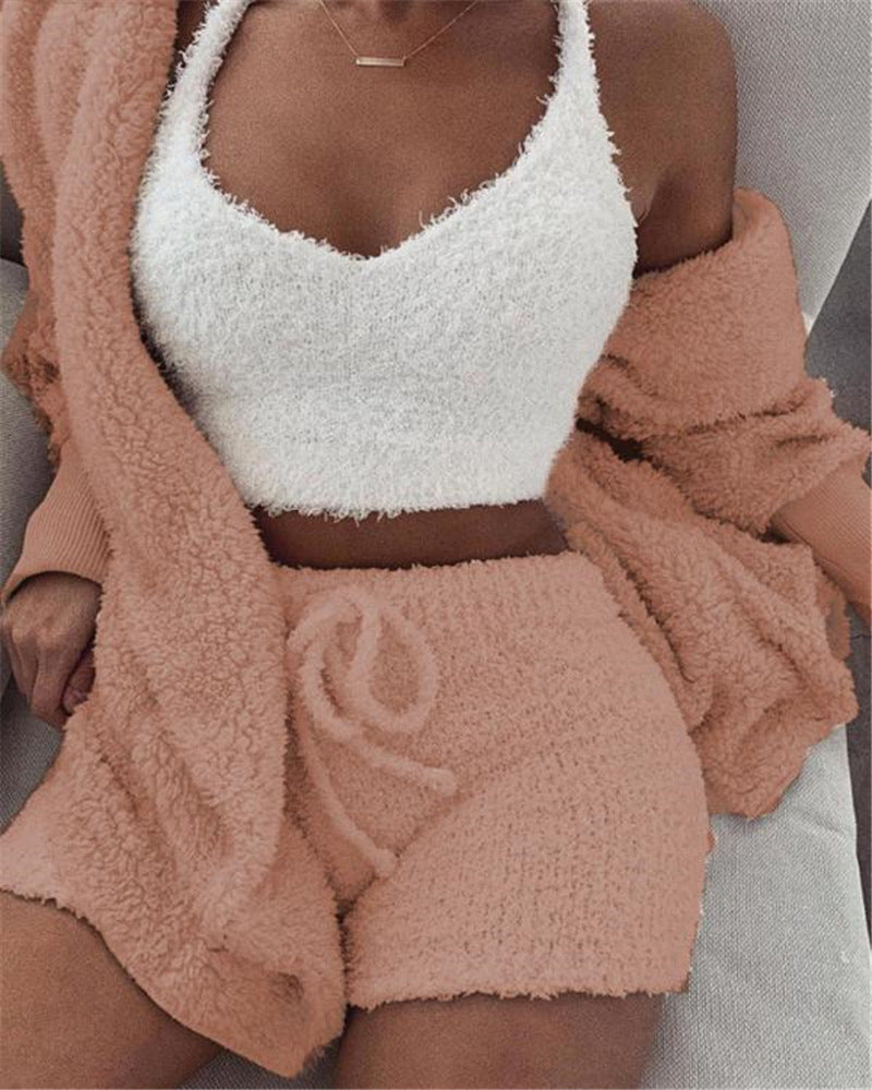 Infinity Beautiful 3-Piece Pajama Set – Long Sleeve Crop Top, Tank, and Drawstring Shorts S, M, L, XL, XXL, 3XL - Infinity Beautiful Boutique