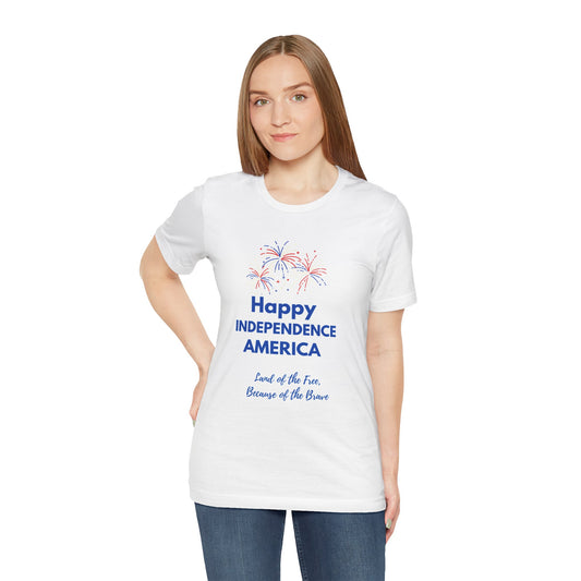 Happy Independence America Tee - Unisex Jersey Shirt, 4th of July Celebration, Patriotic Gift, Fireworks Design, Summer Apparel