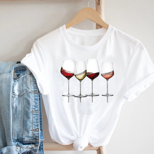 Beautiful Wine Print Casual Short Sleeve Top – Soft & Stylish Women’s Tee - Infinity Beautiful Boutique