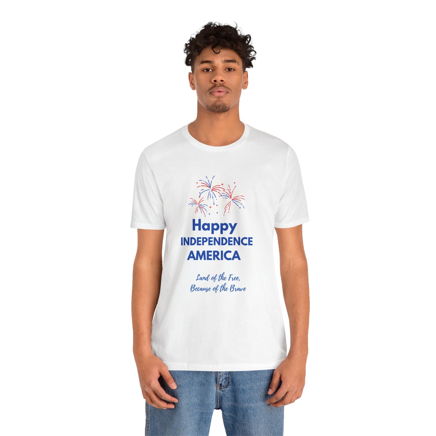 Happy Independence America Tee - Unisex Jersey Shirt, 4th of July Celebration, Patriotic Gift, Fireworks Design, Summer Apparel