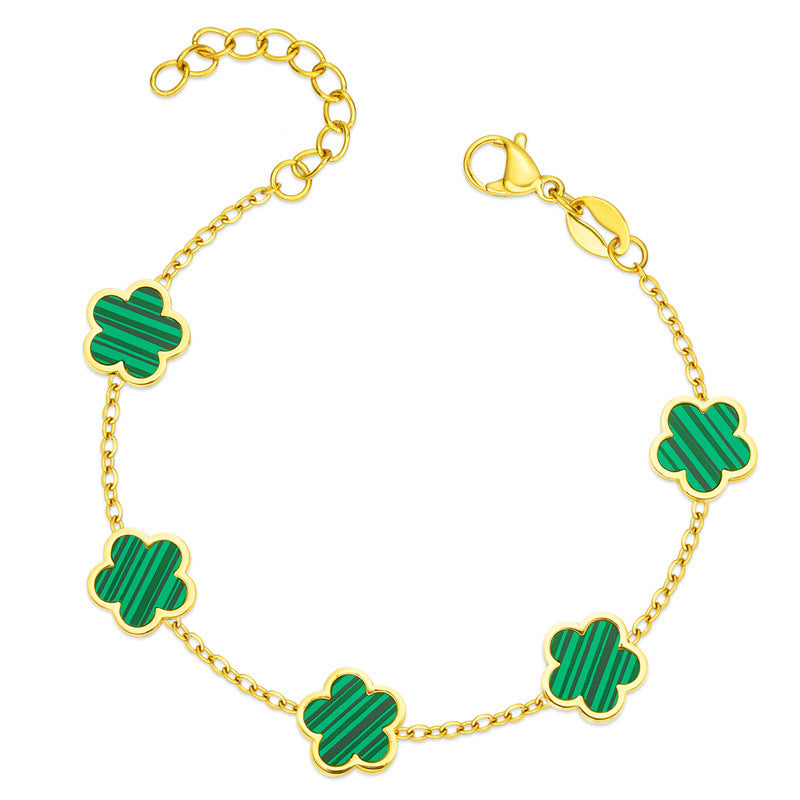 Luxury Green Gum Flower Drop Bracelet – Gold-Tone Floral Jewelry