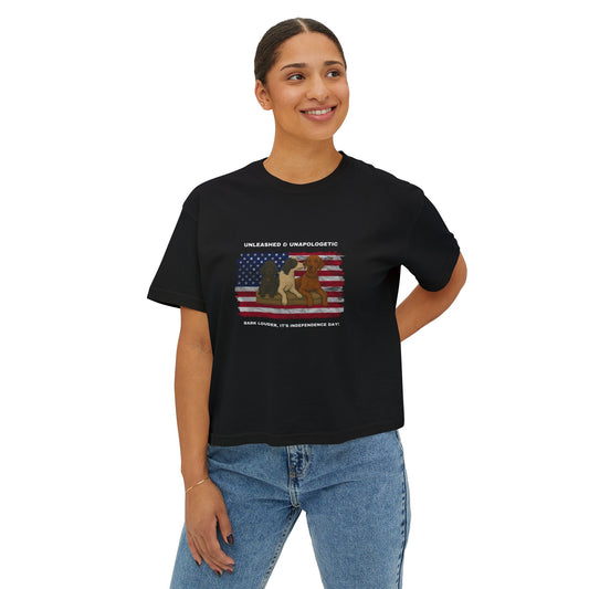 Unleashed & Unapologetic – Women’s Boxy Tee | July 4th Celebration Top | Fireworks Graphic Shirt | Casual Summer T-Shirt | Holiday Party Wear
