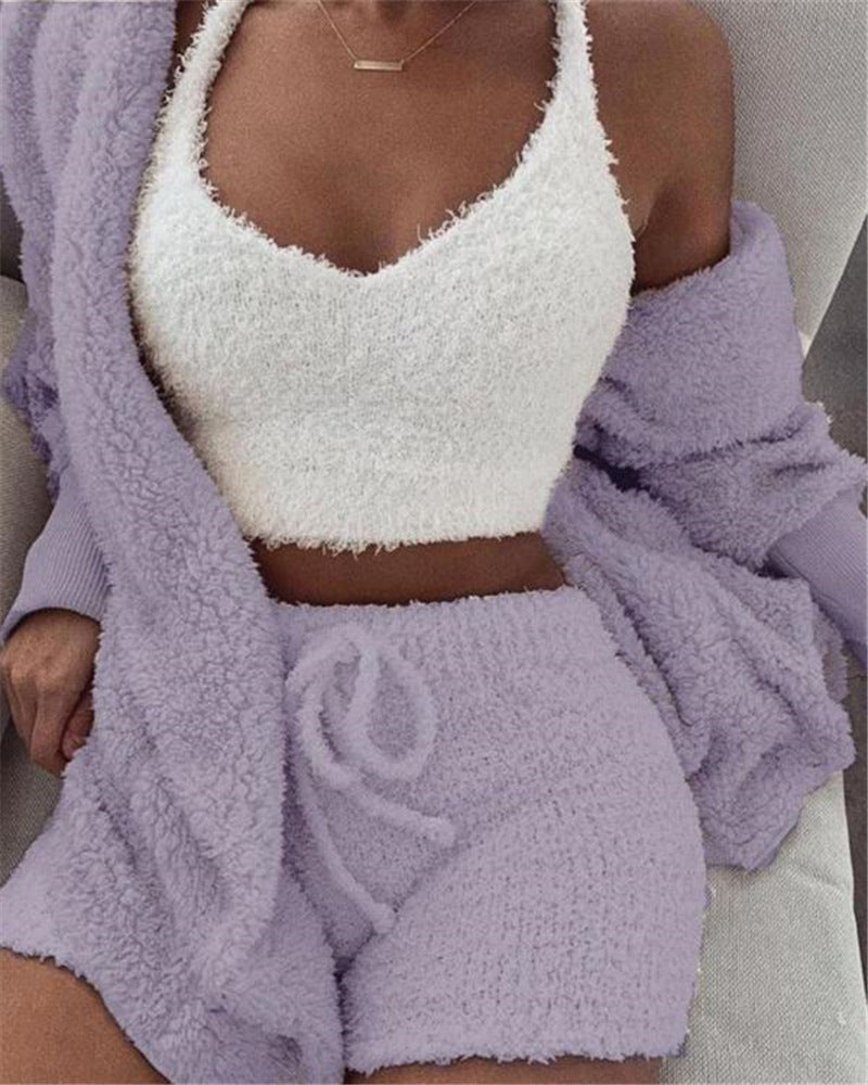 Infinity Beautiful 3-Piece Pajama Set – Long Sleeve Crop Top, Tank, and Drawstring Shorts S, M, L, XL, XXL, 3XL - Infinity Beautiful Boutique
