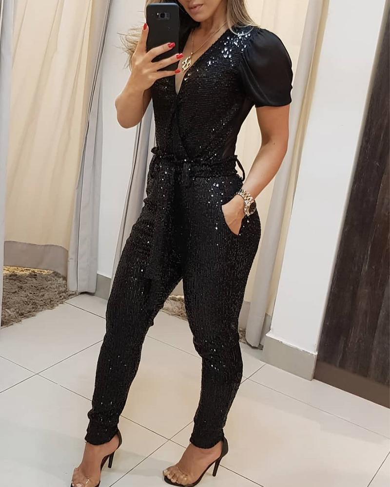 Infinity Beautiful Deep V Sequin Jumpsuit – Glam Party One-Piece for Women - Infinity Beautiful Boutique