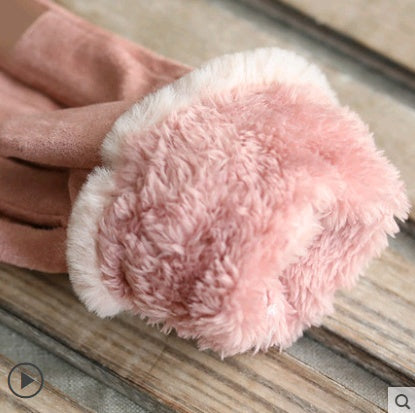 Gloves Female Autumn and Winter Warm Korean Version Plus Velvet Thick five Fingers Retro Suede Touch Screen Gloves Cute Driving - Infinity Beautiful Boutique