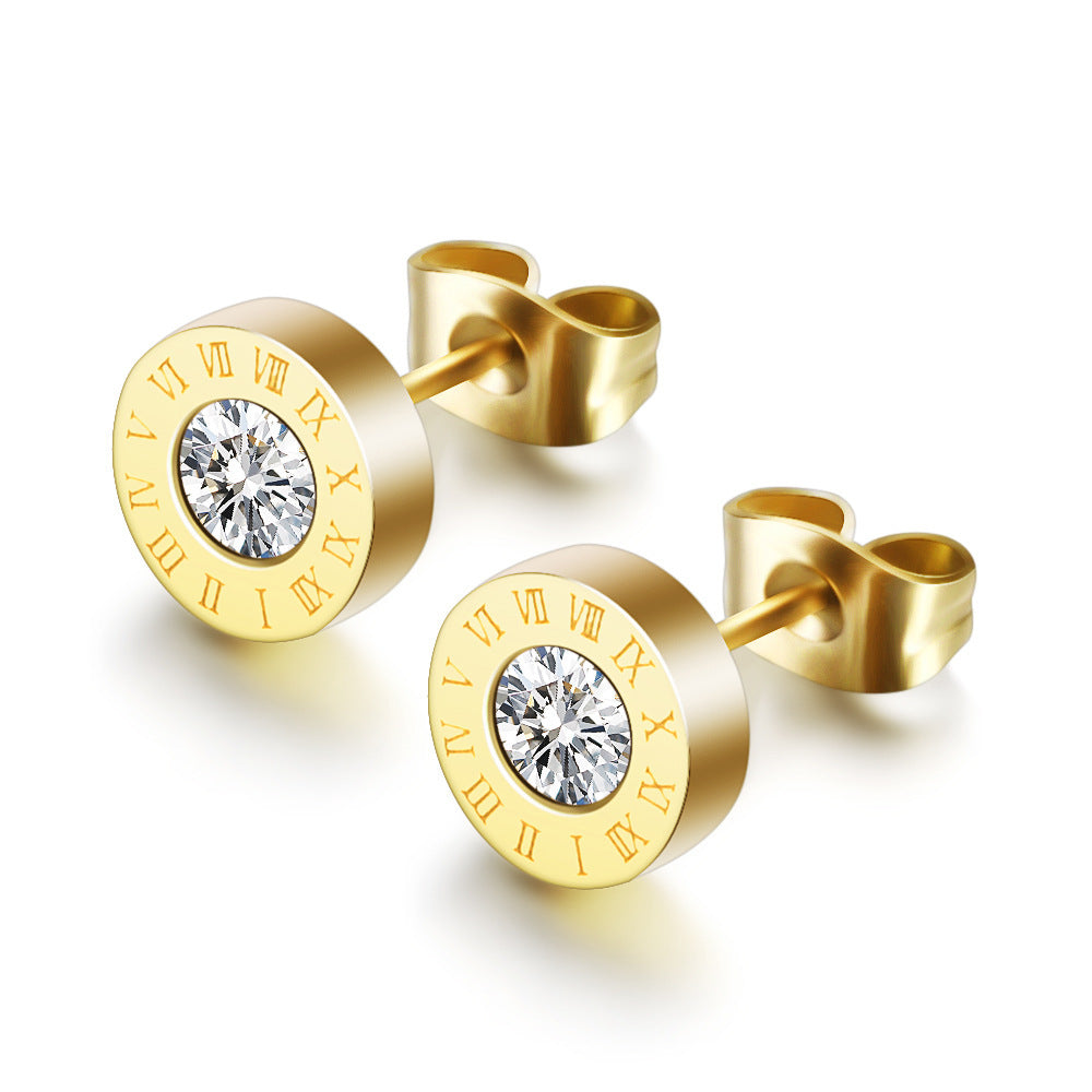 Roman Numerals and Diamond Stud Earrings - Infinity Beautiful Boutique