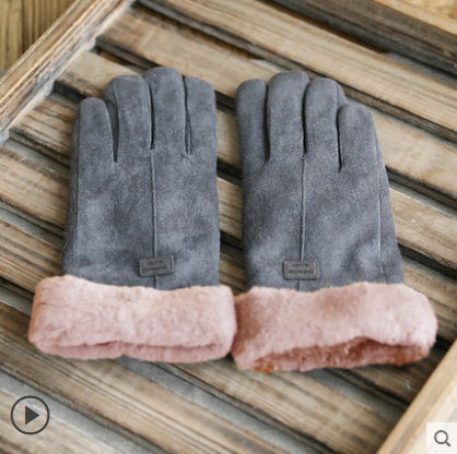 Gloves Female Autumn and Winter Warm Korean Version Plus Velvet Thick five Fingers Retro Suede Touch Screen Gloves Cute Driving - Infinity Beautiful Boutique