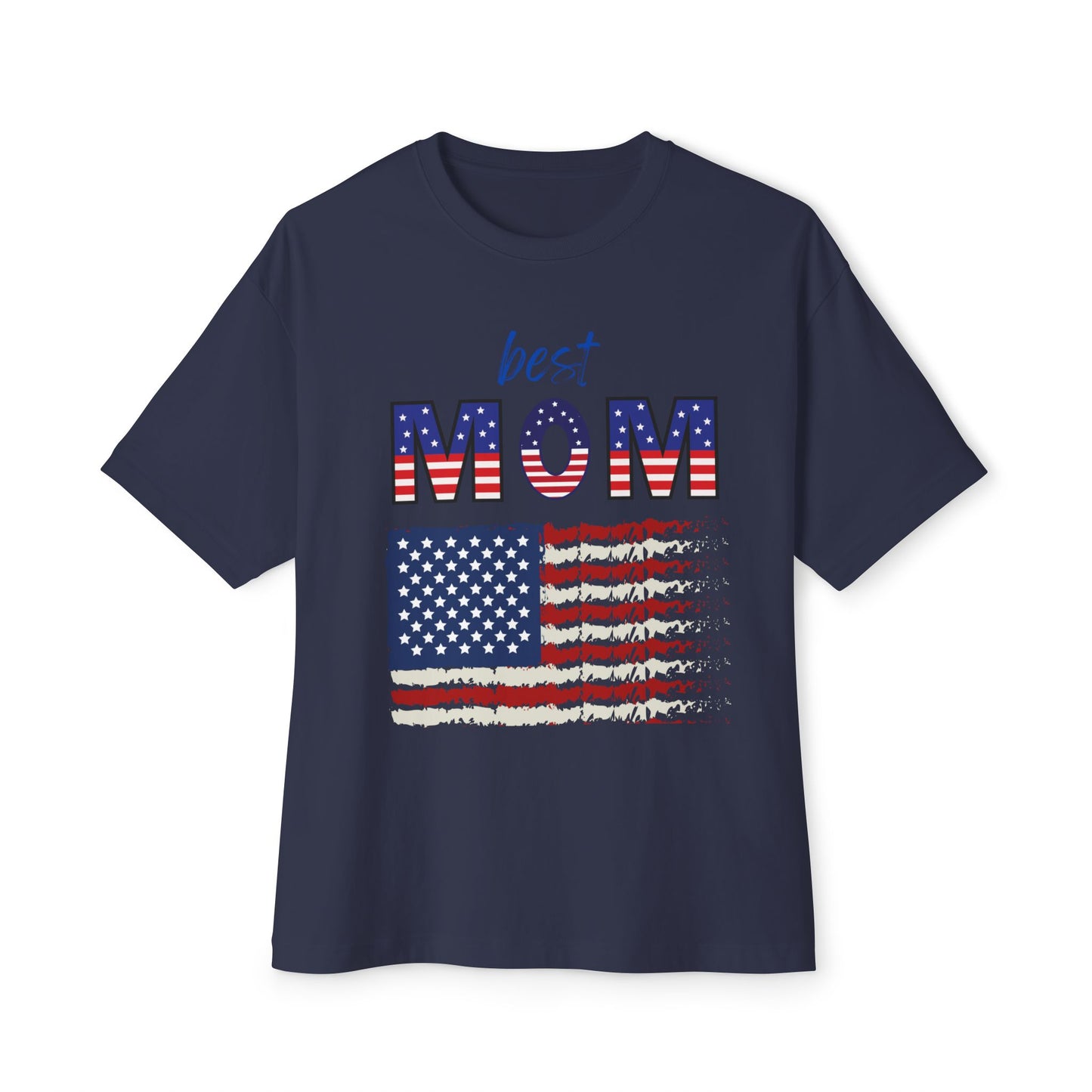 Best Mom American Flag Tee | Unisex Oversized Boxy T-Shirt | Patriotic Gift for Mom | Casual Summer Top