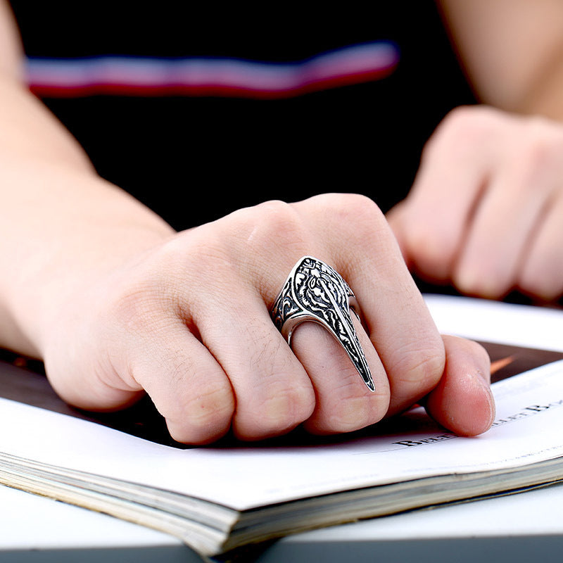 Beautiful Nordic Raven Amulet Ring – Carved Titanium Steel Viking-Inspired Jewelry - Infinity Beautiful Boutique