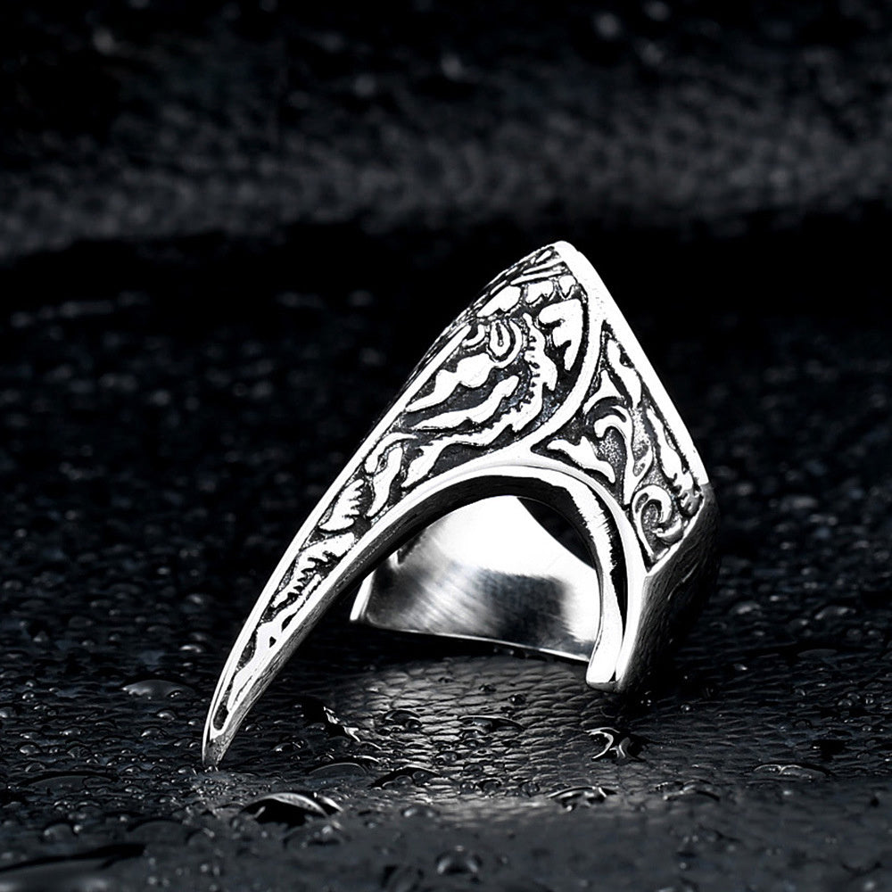 Beautiful Nordic Raven Amulet Ring – Carved Titanium Steel Viking-Inspired Jewelry - Infinity Beautiful Boutique