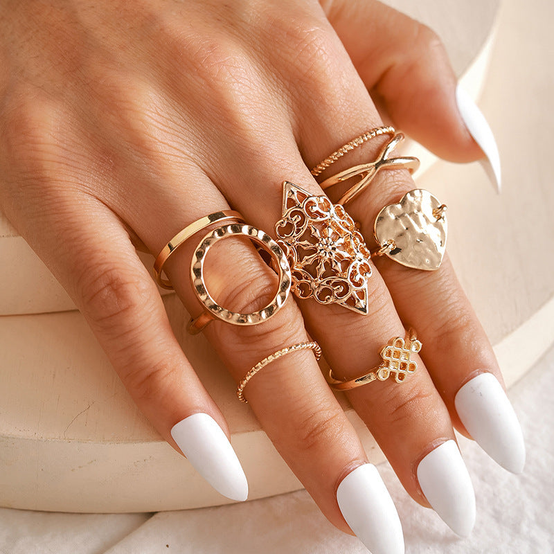 Beautiful Vintage Lotus & Snake Ring Set – 8-Piece Diamond Accent Jewelry for Women - Infinity Beautiful Boutique