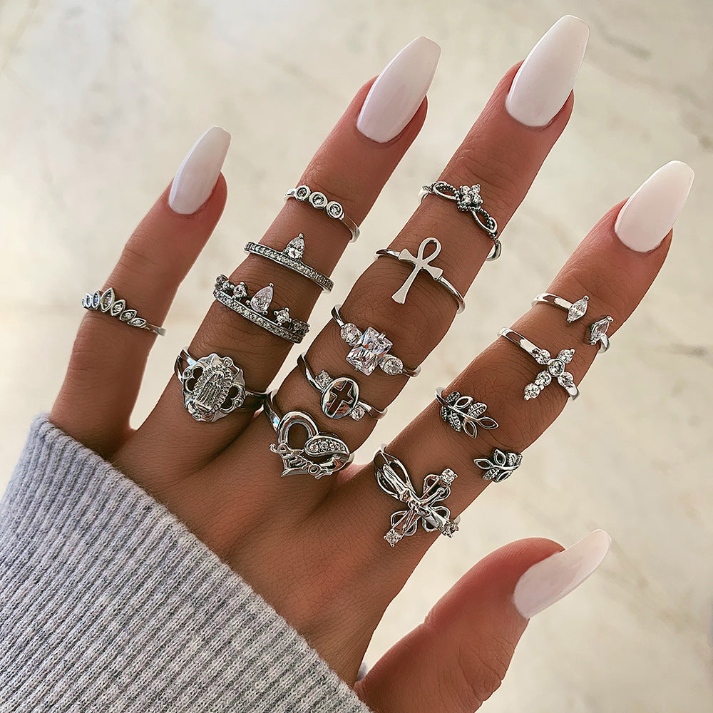 Beautiful Vintage Lotus & Snake Ring Set – 8-Piece Diamond Accent Jewelry for Women - Infinity Beautiful Boutique