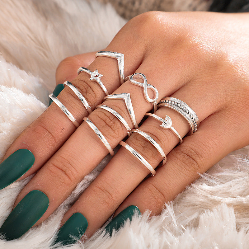 Beautiful Vintage Lotus & Snake Ring Set – 8-Piece Diamond Accent Jewelry for Women - Infinity Beautiful Boutique