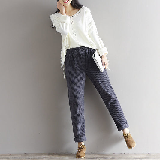 Large Size Women's Art Fan Xian Thin Corduroy Pants Autumn And Winter Loose Casual Trousers - Infinity Beautiful Boutique