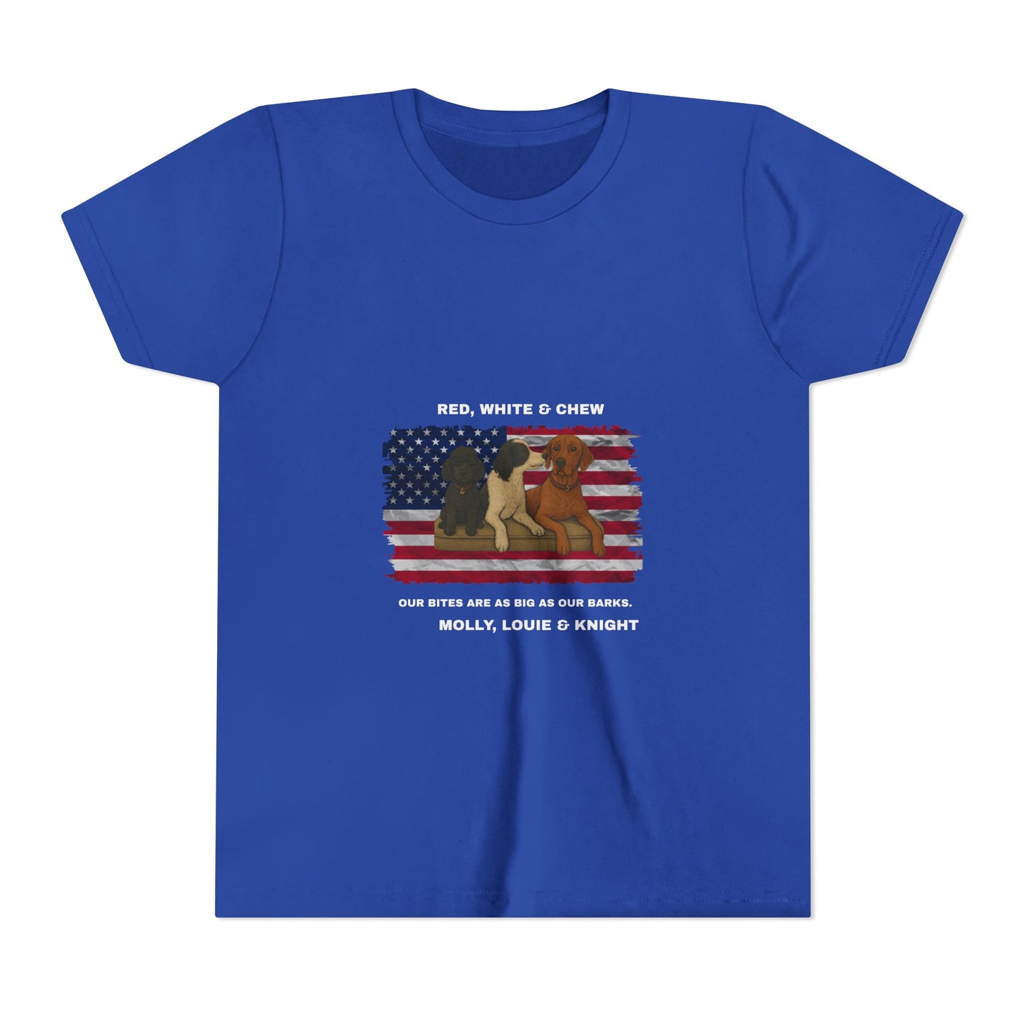 Red, White & Chew – Patriotic Youth Tee | Dog Lovers 4th of July Shirt