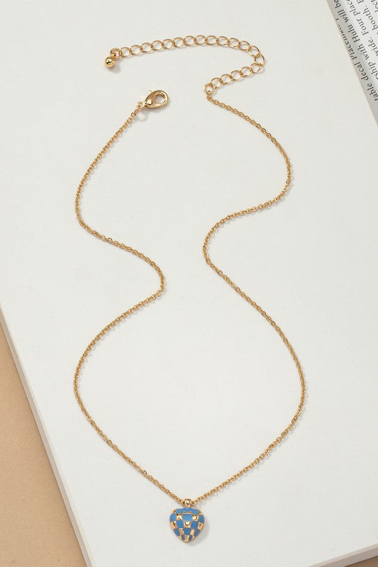 Checker Heart Pendant Necklace - Infinity Beautiful Boutique