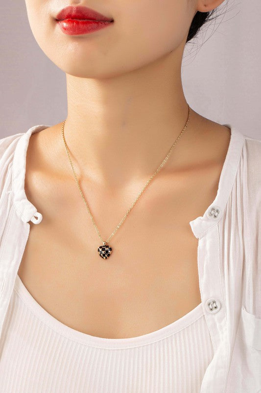 Checker Heart Pendant Necklace - Infinity Beautiful Boutique