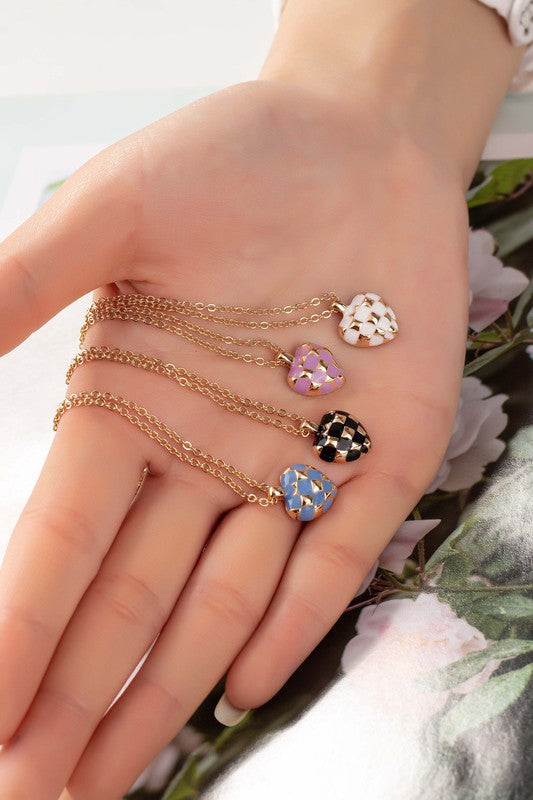 Checker Heart Pendant Necklace - Infinity Beautiful Boutique