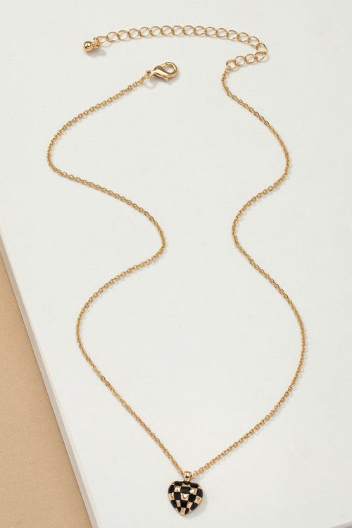 Checker Heart Pendant Necklace - Infinity Beautiful Boutique