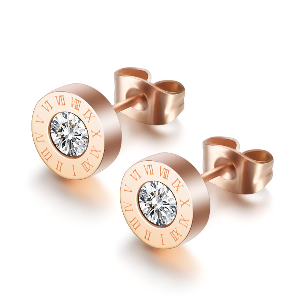 Roman Numerals and Diamond Stud Earrings - Infinity Beautiful Boutique