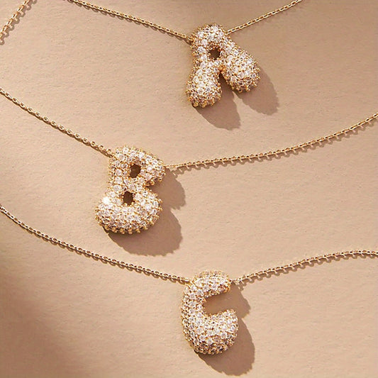Initial Letter Necklace with Zircon Stones Gold Plated