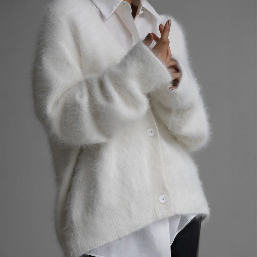 Loose V-neck Button Cardigan Fall Winter Fashion Single Breasted Knitted Sweater Top Women's Clothing - Infinity Beautiful Boutique