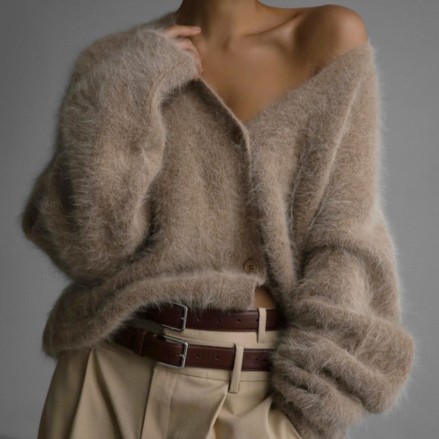 Loose V-neck Button Cardigan Fall Winter Fashion Single Breasted Knitted Sweater Top Women's Clothing - Infinity Beautiful Boutique