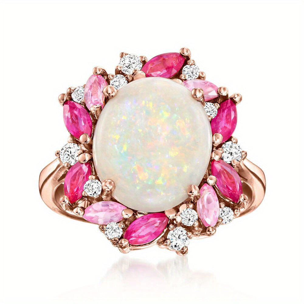 Rose Gold Pink Opal Vintage Ring Boho