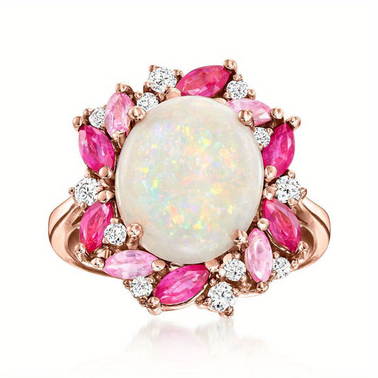 Rose Gold Pink Opal Vintage Ring Boho