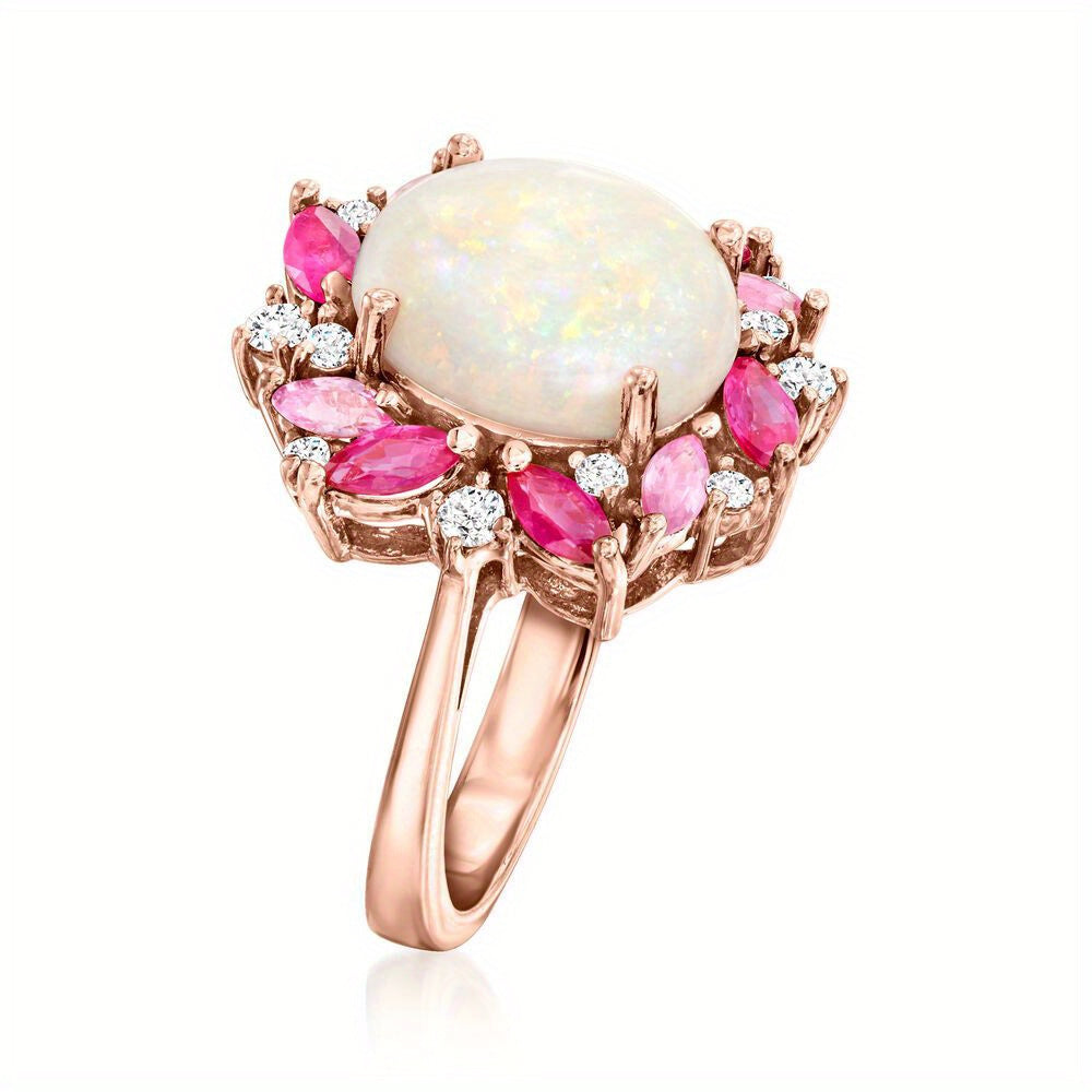 Rose Gold Pink Opal Vintage Ring Boho