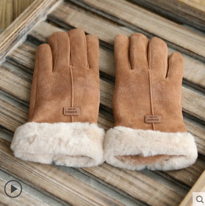 Gloves Female Autumn and Winter Warm Korean Version Plus Velvet Thick five Fingers Retro Suede Touch Screen Gloves Cute Driving - Infinity Beautiful Boutique