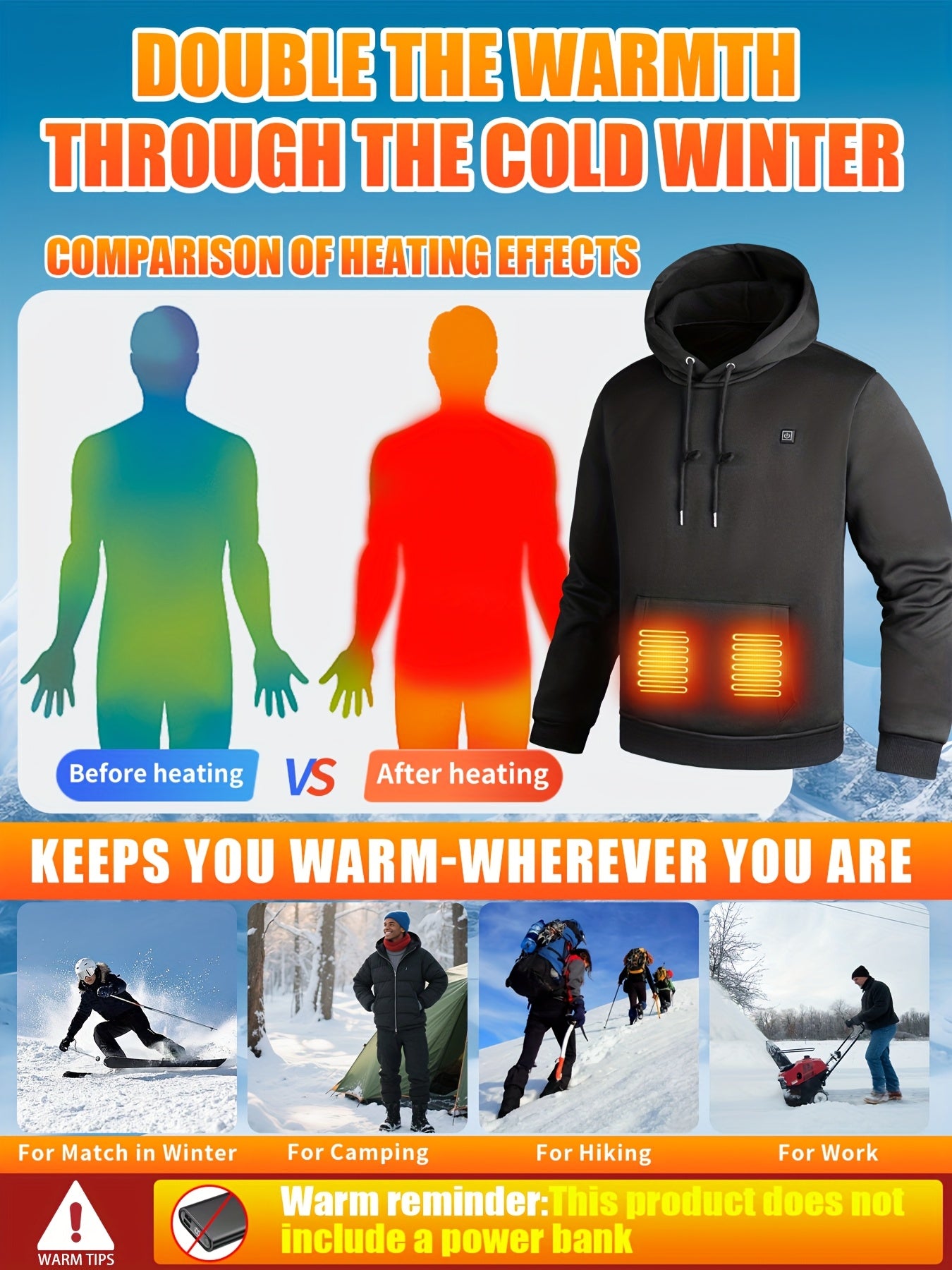 Men’s Heated Hooded Sweatshirt 5-Zone Winter Gear