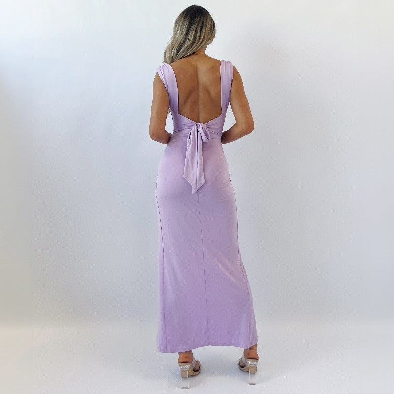 Slim Sleeveless Slit Dress With Back Tie Design Fashion Temperament Dresses For Women Clothing - Infinity Beautiful Boutique