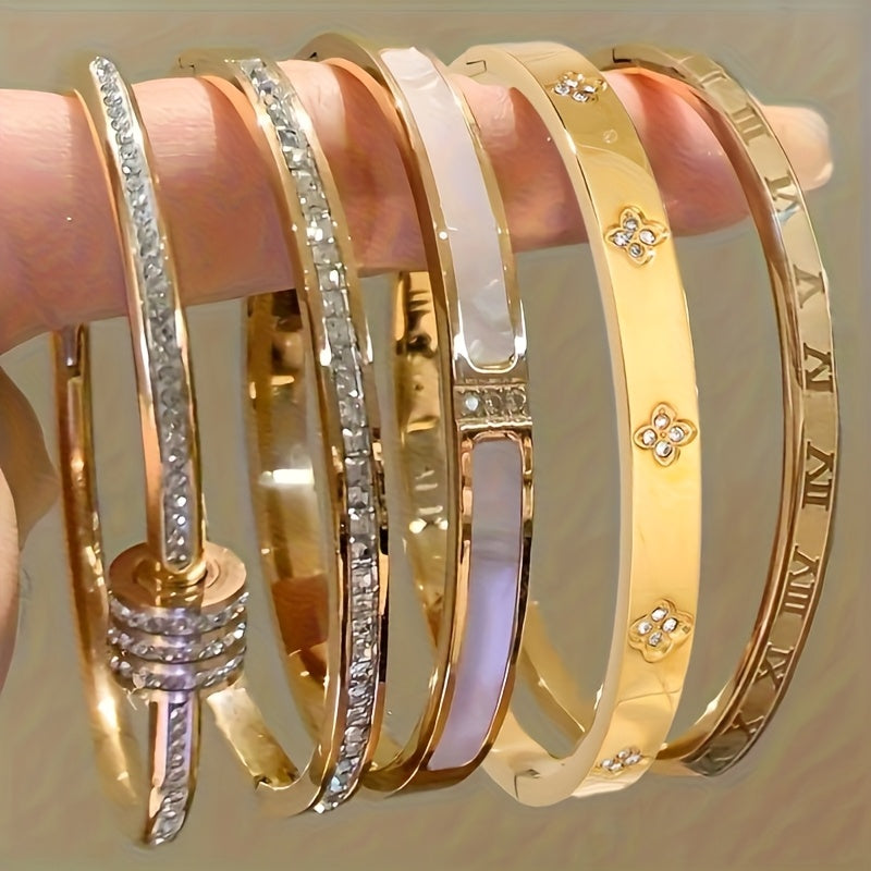 18K Gold Plated Roman Numeral Stainless Steel Bracelet