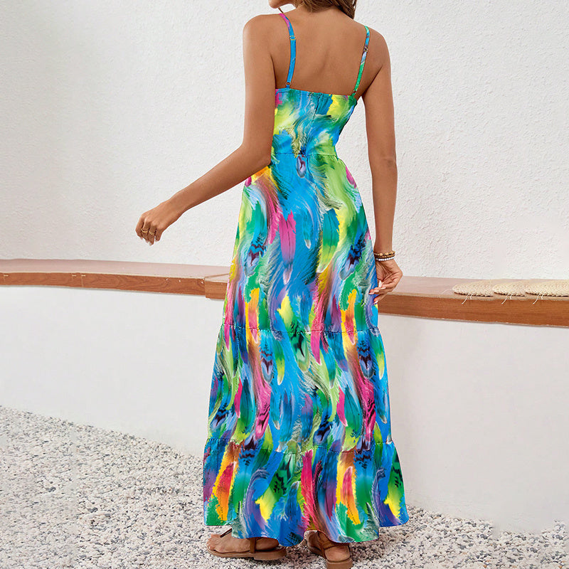Women's Sleeveless Boho Maxi Dress Spaghetti Strap Floral Sundress