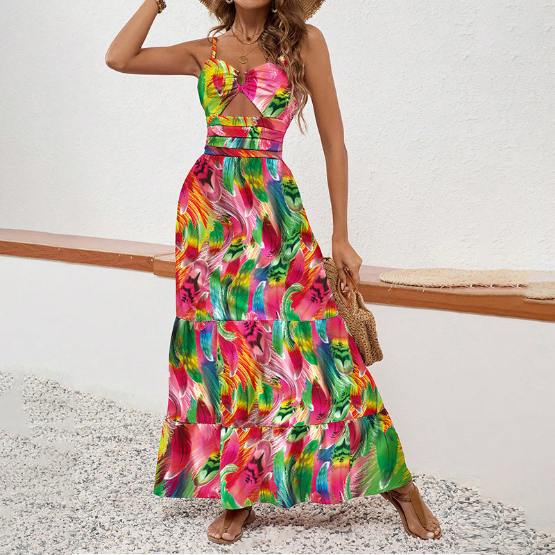 Women's Sleeveless Boho Maxi Dress Spaghetti Strap Floral Sundress