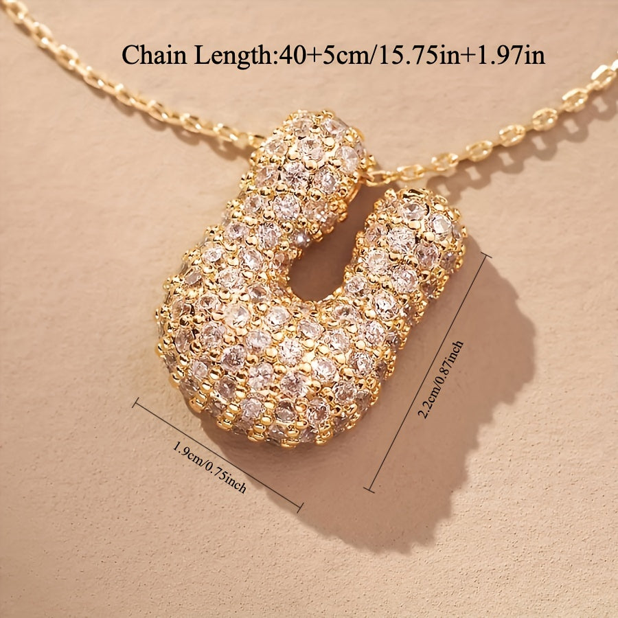 Initial Letter Necklace with Zircon Stones Gold Plated