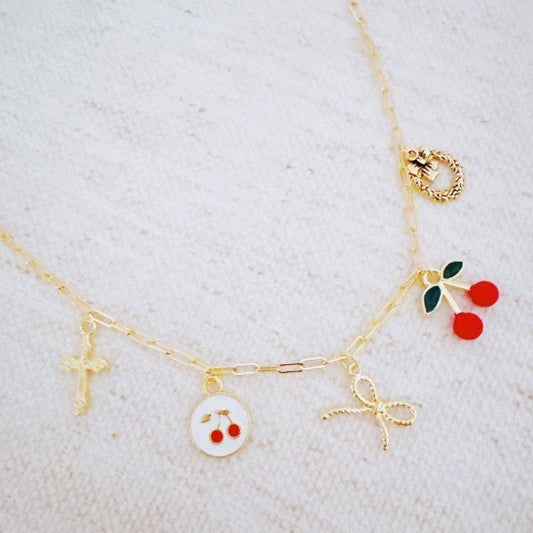 Cherry Chic Charm Necklace – Bow, Cross & More